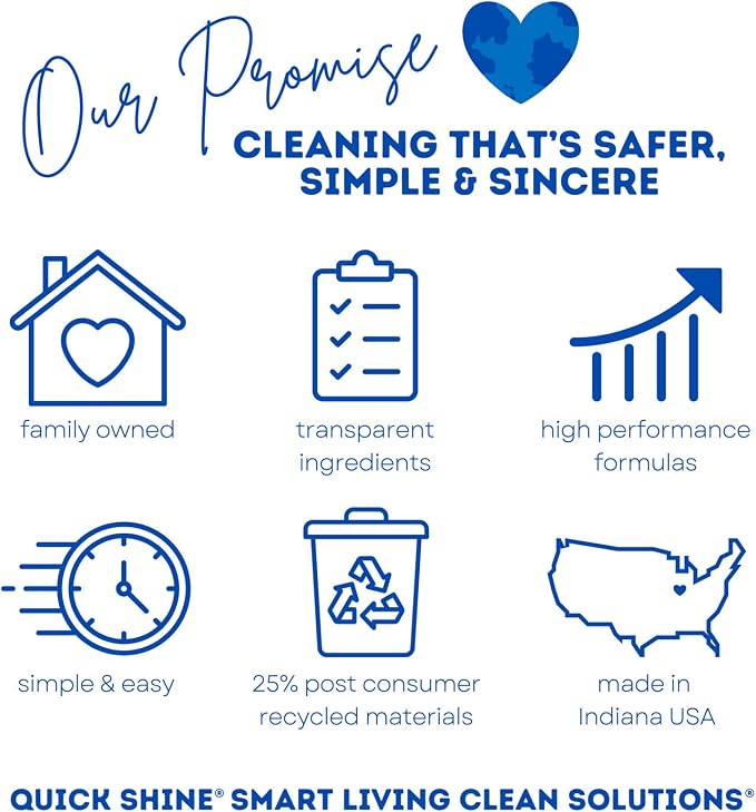 Quick Shine Hardwood Floor Cleaner 64 oz-4 Pk, Streak-Free, No Residue | Powered by Baking Soda, Fresh Island Essence, pH Neutral, No Rinse, PFAS & Ammonia Free, EPA Safer Choice Made in USA