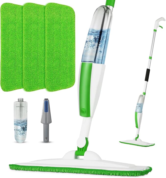 Wet Spray Mop for Floor Cleaning with 14 oz Bottle & 3 Microfiber Pads | Refillable bottle, washable pads, dry/wet use for home or commercial cleaning on hardwood, laminate, wood & ceramic floors