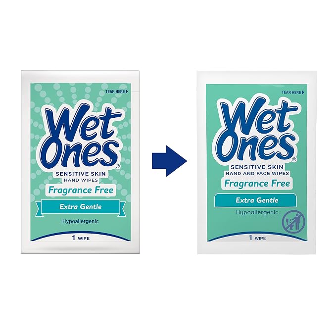 Wet Ones Hand and Face Wipes Singles, Unscented for Sensitive Skin, Hand-Wipes Individually Wrapped | 24 ct, (Pack of 12)