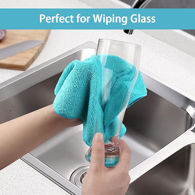 HOMEXCEL 100PK Microfiber Cleaning Cloth, Cleaning Rag for Home, 11.5x11.5 | Reusable, Lint Free, Scratch-Free and Highly Absorbent Towels for Kitchen, Window and Glass, Cars (Green/Blue/Yellow/Pink)