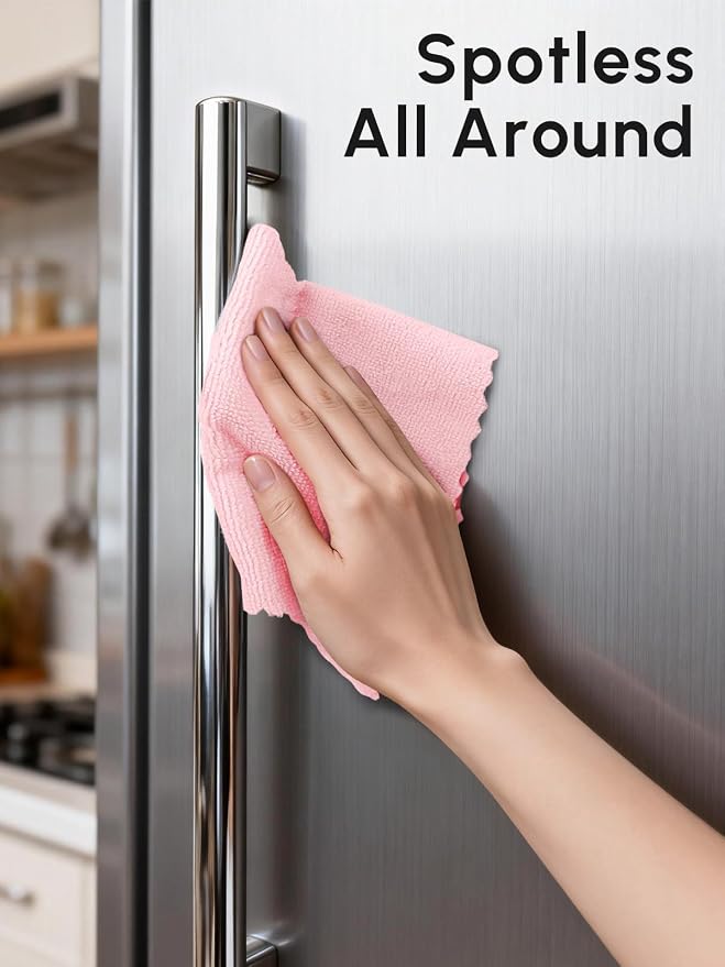 Microfiber Cleaning Cloths Roll, 225 Pack Tear Away Microfiber Towels Roll, 12" x 12" Lint Free Rags, Reusable Cleaning Cloths, Washable, Scratch Free,Ultra Absorbent Dish Rags(Pink)