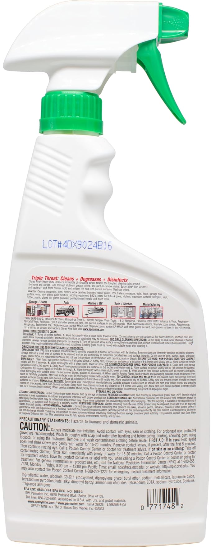 Spray Nine 26825 Heavy Duty Cleaner, Degreaser & Disinfectant for Kitchens, Bathrooms, Yard Equipment, Automotive & Industrial 22 Fl Oz. (Pack of 1)