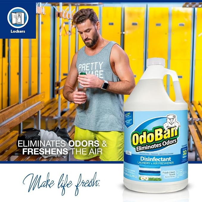 OdoBan Ready-to-Use Disinfectant and Odor Eliminator, Made in the USA, Fresh Linen Scent, Set of 2, 32 oz Spray and 1 Gallon Concentrate