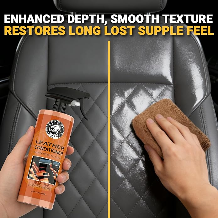 Car Leather Cleaner and Conditioner Kit, Leather Care Cleaning Kit with Horse Hair Cleaning Brush - Safe for Car Interiors, Furniture, Boots, Bags & Apparel - Deep Cleaning, Non-Greasy Restorer
