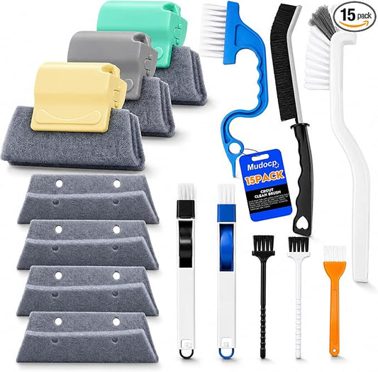Window Track Cleaning Tools, 15 Pcs Sill Cleaner Brush for Window/Door Tracks, Sliding Doors, Tile Lines, AC Vents & Keyboards