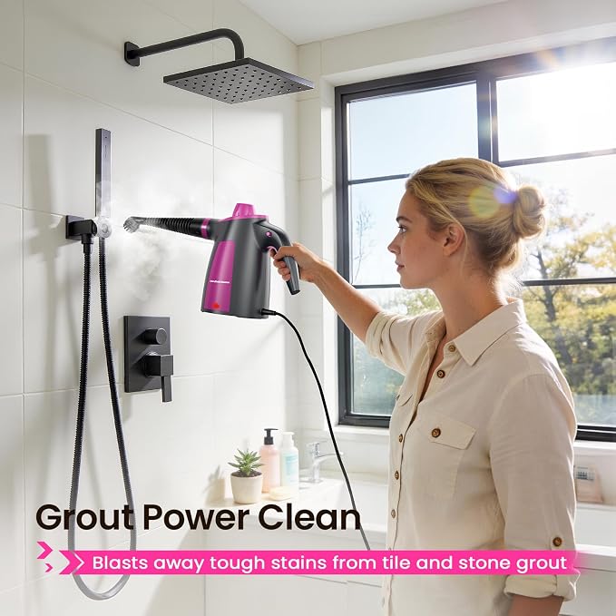 12Pcs Pressurized Handheld Steam Cleaner, Portable Deep Cleaning Steamer | Natural Deep Cleaning, Multi-Purpose for Home, Grout, Kitchen, Car, Window, Upholstery, Bathroom and Clothes