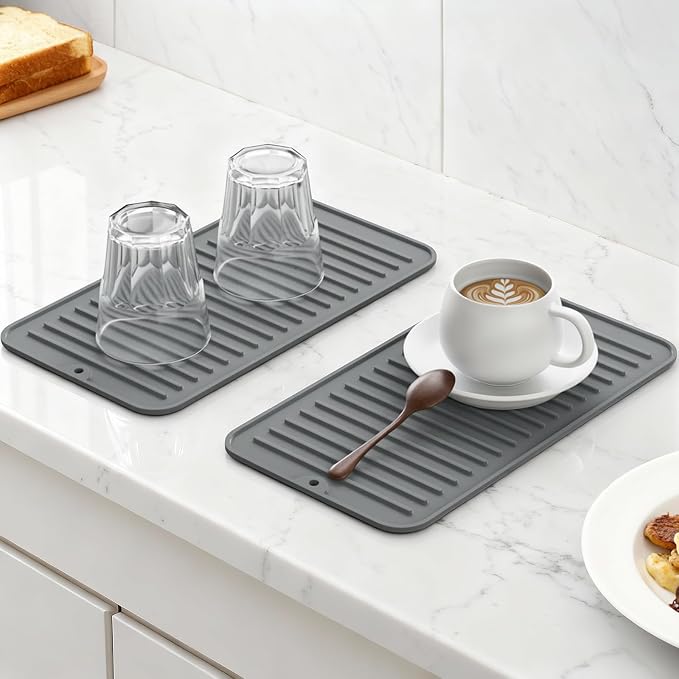 Songrey 12" x 6.5" Silicone Dish Drying Mat, Kitchen Counter Drying Pad for Sink Dishes or Under Rack, Multi-Use as Heat Resistant Trivet, Coffee Bar Mat