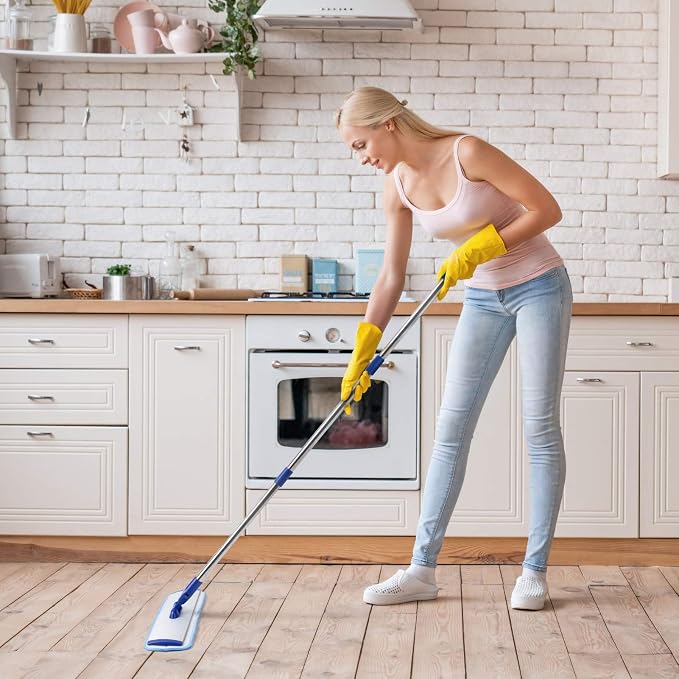 18" Professional Microfiber Mop Floor Cleaning System, Flat Mop with Stainless Steel Handle, 4 Reusable Washable Mop Pads, Wet and Dust Mopping for Hardwood, Vinyl, Laminate, Tile Cleaning