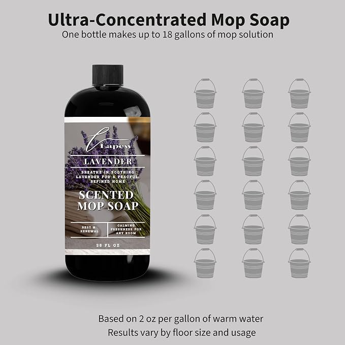 Lapew Lavender Scented Mop Soap - Luxury Floor Cleaner Concentrate for Mopping Tile, Laminate, Vinyl & Hardwood | Streak-Free, Low-Foam | 36 oz