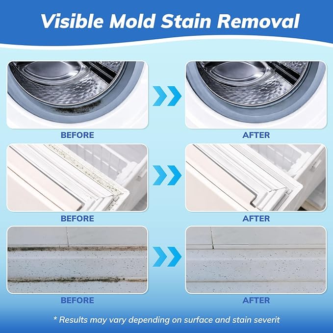Mold-Stain Remover Gel for Washing Machine & Bathroom – Low Odor Remover Gel for Rubber Gaskets, Shower Grout, Silicone Sealant, Toilet, Kitchen Sink