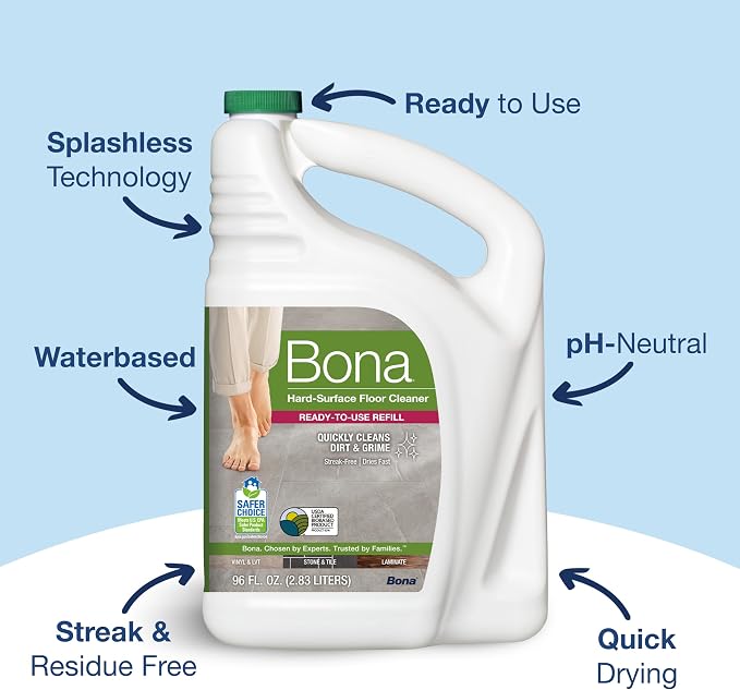 Bona Multi-Surface Floor Cleaner Refill - 96 fl oz - Unscented | Refill Spray Mops and Spray Bottles - Residue-Free Floor Cleaning Solution for Stone, Tile, Laminate, and Vinyl Floors