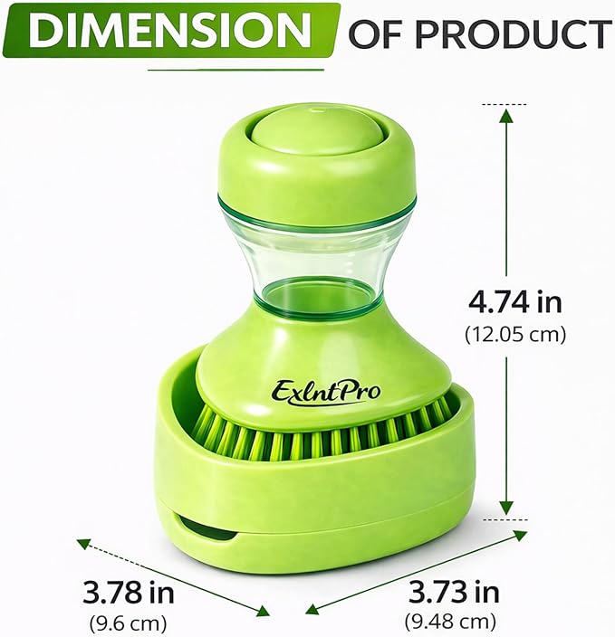 ExlntPro-Upgraded Dish Brush with Soap Dispenser, Kitchen Scrub Brush with Holder & Drain Tray, Refillable Soap Dispensing Dish Scrubber for Pots, Pans & Sink Cleaning