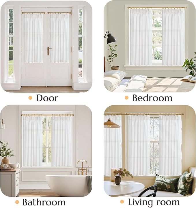 jinchan Linen Pinch Pleated Back Tab Tier Curtains, 38x54, 2 Panels, White | Light filtering,small window treatment,cafe curtains,machine washable,farmhouse,kitchen,bathrooms,laundry