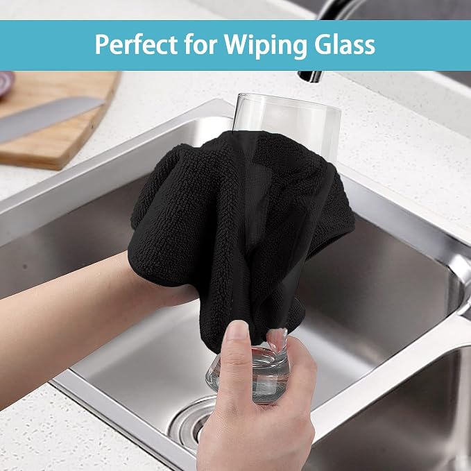 HOMEXCEL 100PK Microfiber Cleaning Cloth, Cleaning Rag for Home, 11.5x11.5 | Reusable, Lint Free, Scratch-Free and Highly Absorbent Towels for Kitchen, Window and Glass, Cars, Black