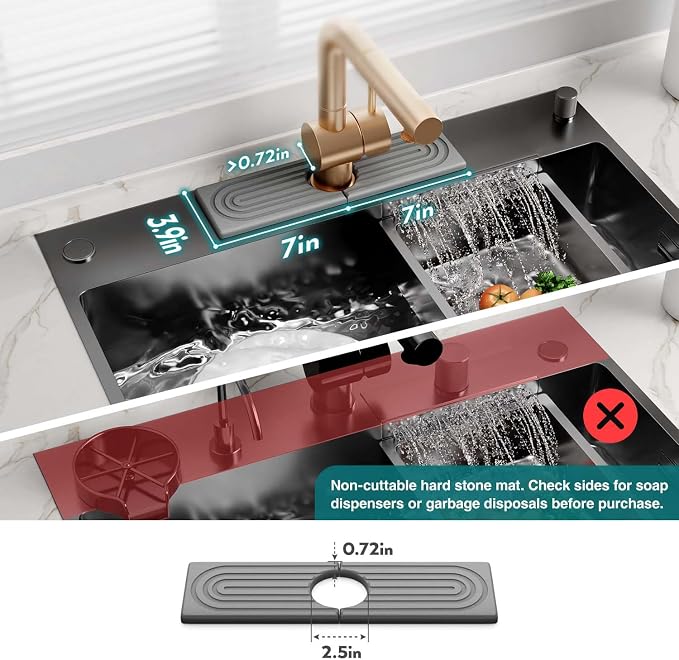 eormoe Diatomite Kitchen Faucet Mat - 14Inch Water Absorbing Stone Tray for Sink, Stone Fast-Drying Faucet Mat for Kitchen Counter Sink Accessories (Grey, 14'' x 3.9'')