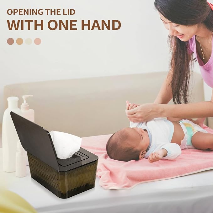 Wipes Dispenser, One-Handed Operation Wipe Holder for Baby & Adult, Seal-Designed Wipes Container for Bathroom Keep Diaper Wipes Fresh (Brown)