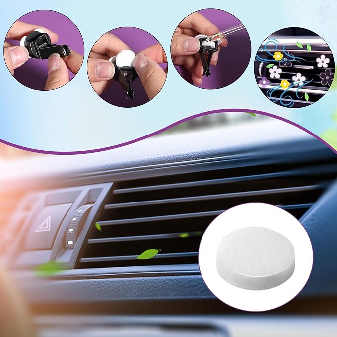 Round Essential Oil Diffuser Pad - 50 PCS Car Air Freshener Refill Felt Pads, Diffuser Refill Pads, Unscented Essential Oil Perfume Refill Pad, Mini Microfibre Air Filter Scent-Pads for Vent Clips