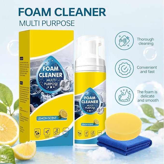 DIMOT 4-in-1 Multi-Enzyme Foam Cleaner, New Foam No-Rinse Cleaner, All-Purpose Foam Cleaning Spray for Car Interior, Kitchen Grease, Bathroom Tiles, Sofa Upholstery (2PC)