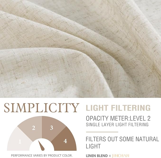 jinchan Beige Rustic Linen Rod Pocket Kitchen Curtains, 26x36, 2 Panels | Light filtering, cafe curtains, machine washable, farmhouse, kitchen, bathrooms, laundry, small window, over sink