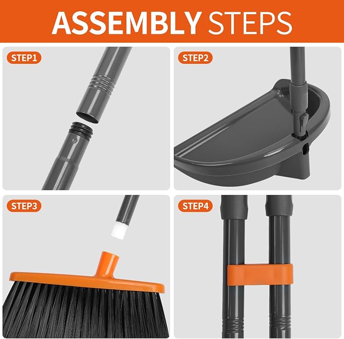 Long Handle Broom with Dustpan Combo Set for Office Home Kitchen Lobby Floor Cleaning Broom Dustpan for Indoor&Outdoor Sweeping