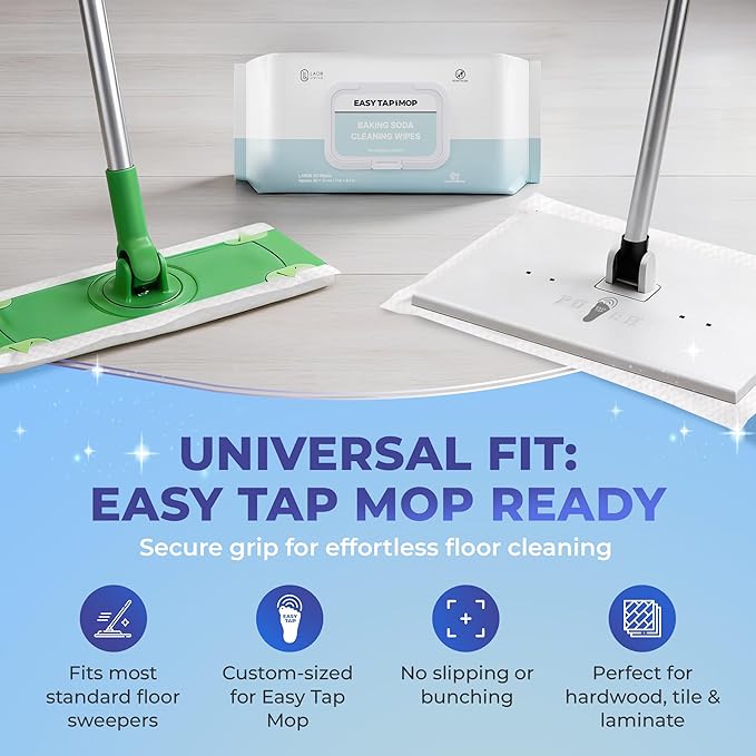 Baking Soda Cleaning Wipes - Wet Floor Mopping Pad Refills | Replacement Compatible with Swiffer Sweeper Mop - Larger & Thicker Disposable Cloths for Multi-Surfaces - 30 Count (9 Pack)