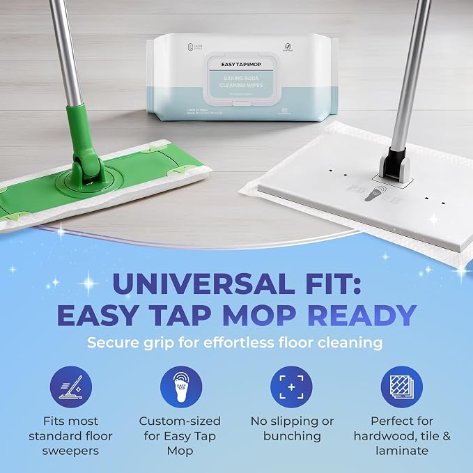 Baking Soda Cleaning Wipes - Wet Floor Mopping Pad Refills | Replacement Compatible with Swiffer Sweeper Mop - Larger & Thicker Disposable Cloths for Multi-Surfaces - 30 Count (1 Pack)