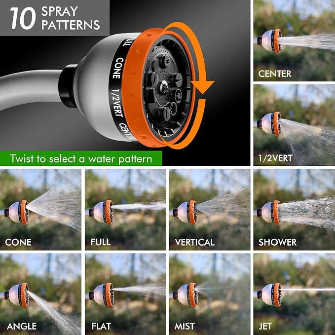 RESTMO Watering Wand Heavy Duty, 15-Inch Long Hose Nozzle Sprayer | 10 Spray Patterns & Thumb Flow Control, Metal Garden Hose Wand for Water Hanging Baskets and Shrubs, Orange
