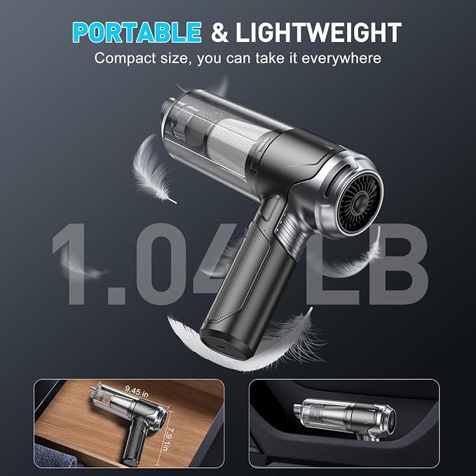 KMM Handheld Car Vacuum Cleaner, 10000PA Hand Held Vacuum & Air Duster | 120W High Power, Portable Cordless, Rechargeable with Multi-Nozzles & LED Light for Home, Car, Office