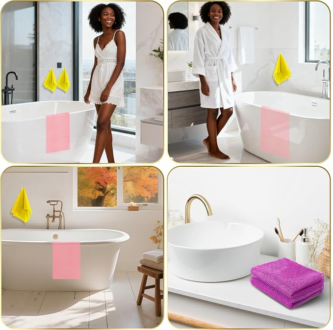 UJFQBH 3 Pieces African Bath Sponge African Net Long Net Bath Sponge Exfoliating Shower Body Scrubber Back Scrubber Skin Smoother,Great for Daily Use (Pink,Yellow,Purple)