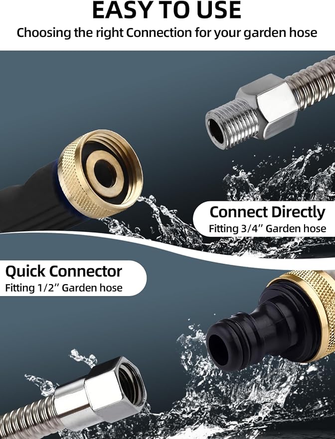 Jet Nozzle Wand–3 Tips,Quick Connectors,Black | Rust-proof aluminum,Non-slip grip,3 spray patterns,Fits standard hoses,Quick connect for Car/Patio/Garden/Gutter cleaning