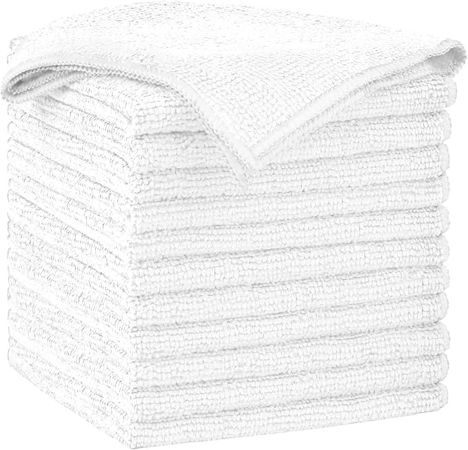AIDEA White Microfiber Cleaning Cloth-12PK, Cleaning Rags 12"x 12" Reusable | Microfiber Towels for Cars Lint Free, Absorbent Microfiber Rags, Kitchen Towel Dusting Cloth, Dish Rags for Home/Window