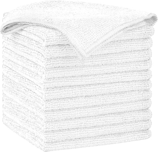 AIDEA White Microfiber Cleaning Cloth-12PK, Cleaning Rags 12"x 12" Reusable | Microfiber Towels for Cars Lint Free, Absorbent Microfiber Rags, Kitchen Towel Dusting Cloth, Dish Rags for Home/Window