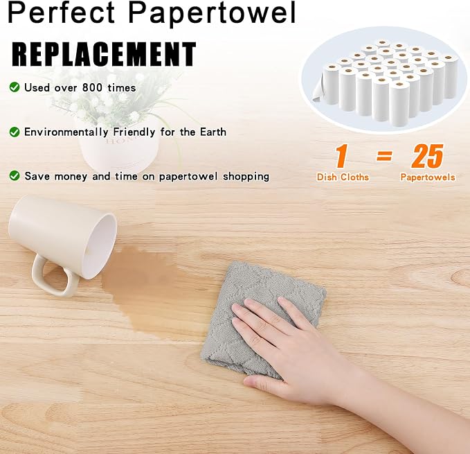Homaxy 12 Pack Kitchen Dish Cloths (10 x 10 Inches, Grey), Super Soft and Absorbent Coral Velvet Dish Towels, Nonstick Oil Fast Drying Microfiber Cleaning Cloth, No Lint Household Dishcloths