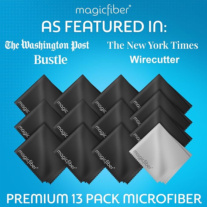 MagicFiber Microfiber Cleaning Cloth, Glasses Cleaner, Eyeglass Wipes, 13pk | Clean Eye Glasses, Lenses, Screens, Cameras, Sunglasses, Watches, Electronics, & More