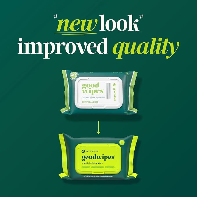 goodwipes Flushable Wipes for Adults - Botanical Bliss Butt Wipes for Women & Men, Septic Safe, Toilet & Bathroom Essentials, Extra Large, 318 Count (6 Packs and 1 Travel Pack)