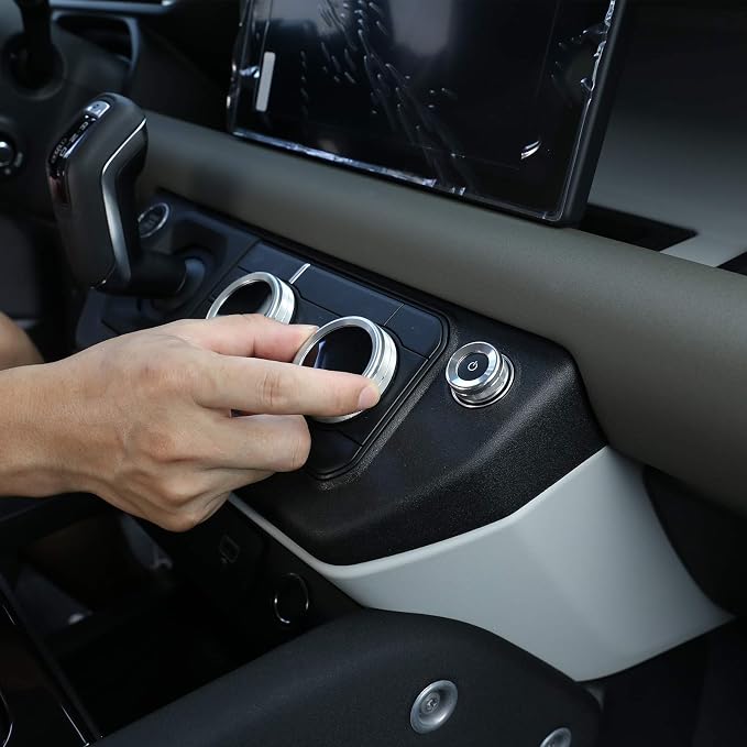 Aluminum Alloy Car Interior Air Conditioning & Volume Adjustment Knobs Decorative Cover Trim for Land Rover Defender 110 2020 Accessories (Silver)