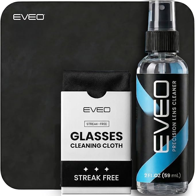 EVEO Eyeglass Cleaner Spray - No Streaks Technology with Microfiber Cleaning Cloth- Glasses Cleaning Kit - Glasses Cleaner Spray with Lens Cleaner Cloth - Screen & Eye Kit - 1 Pack