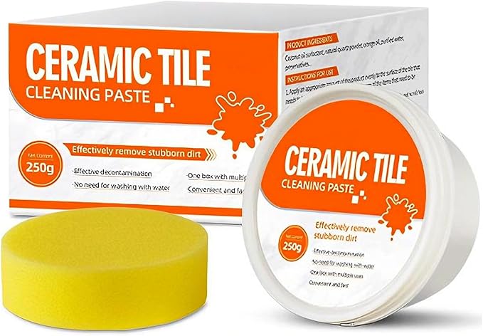 Tile & Grout Cleaner Paste, Bathroom Cleaner Fast Acting Non Toxic Cleaning Paste for Shower Tile, Ceramic, Granite, Porcelain, Marble Floor, Appliances & Fixtures, Removes Old Stains-250g
