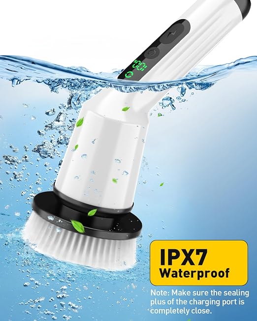 Shower Scrubber with Long Handle, Shower Cleaner Brush with 8 Floor Machine Pads, Cordless Electric Spin Scrubber for Cleaning with 2 Speed, Cleaning Supplies for Bathroom Bathtub Kitchen Floor Tile