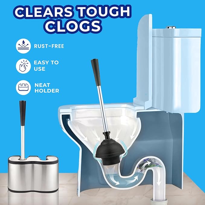 UMIEN 2-Pack Toilet Brush and Plunger Set for Bathroom - Toilet Bowl Brush Plunger Combo with Freestanding Canister - Replaceable Head, No-Rust Stainless Steel, Long Handle - Satin Nickel