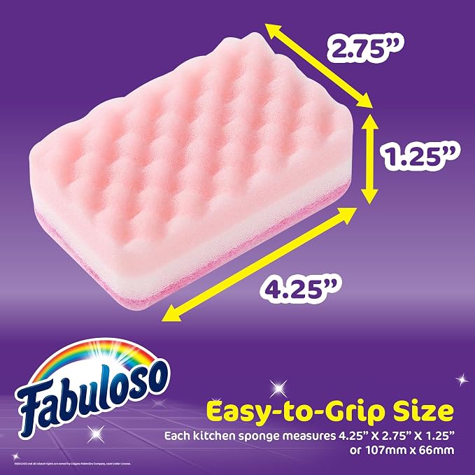 Fabuloso Scratch-Free Kitchen Dish Sponges Rainbow Cellulose Scrubber Sponge with Scouring Pad Dishes Pots Pans Counters and Sinks Tough on Messes 4.25 x 2.75 x 1.25 in 6 Count Single Pack Supply