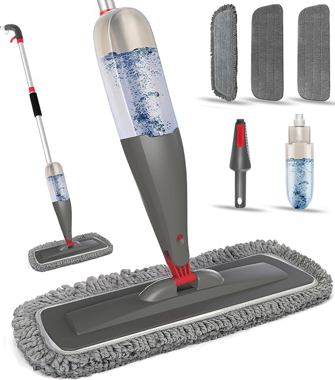 Spray Mop for Hardwood Tile Floor Cleaning with Microfiber Washable Pads | Dry Wet Mops with Sprayer | 800 ml Refillable Bottle | 3 Reusable Mop Pads | Dust Mops for Wood Laminate Vinyl Home Cleaning