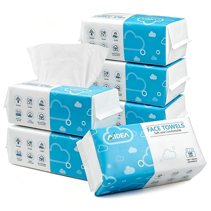 AlDEA Face Towels Disposable-600Ct, Face Towelettes for Sensitive Skin | Clean Facial Wipes for Makeup Removing, Facial Cleansing, Travel, Dry Wipes Face Cloths