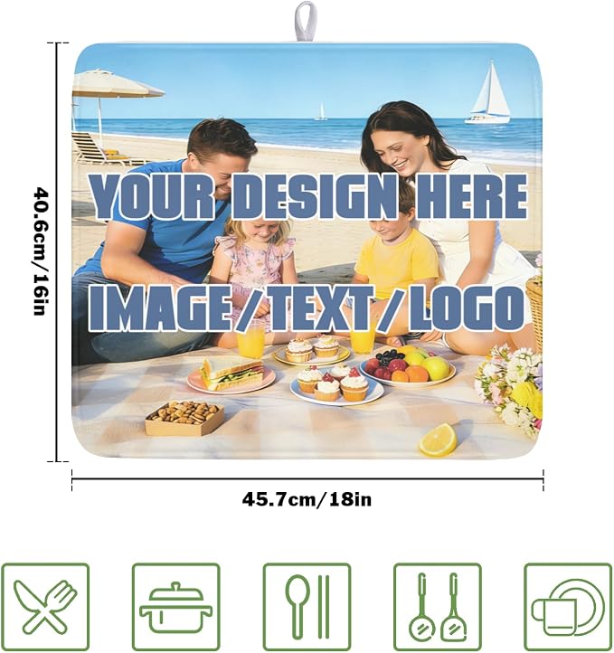 Custom Dish Drying Mat Design Your Photo Text Logo 16x18 Inch | Polyester，Absorbent Microfiber，for Kitchen Coffee Dining Bar Decor