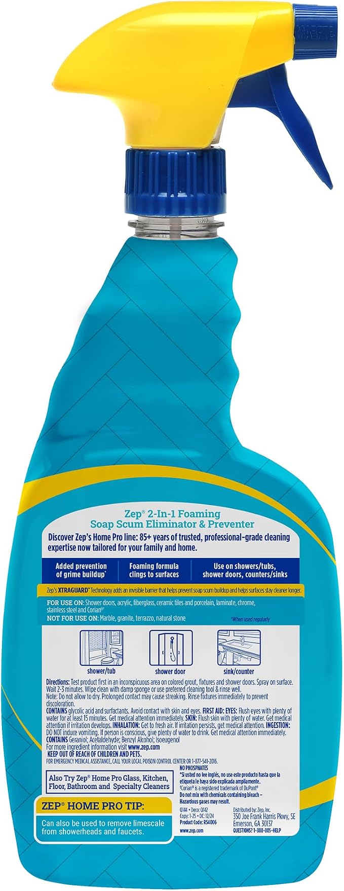 Zep Home Pro 2-in-1 Foaming Soap Scum Eliminator and Preventer, Morning Dew Scent, R54006-32 Fl Oz -Bleach-Free Formula