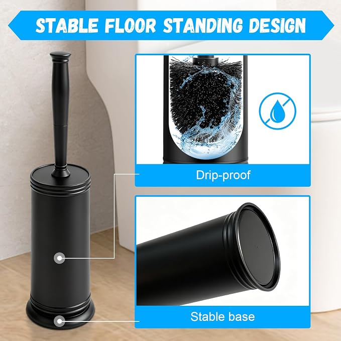 AONEZ Plastic Toilet Brush, Toilet Brush and Holder Set with Long Handle, Covered Holder and Hard Bristles, Toilet Cleaner Brush for Bathroom and Toilet Cleaning