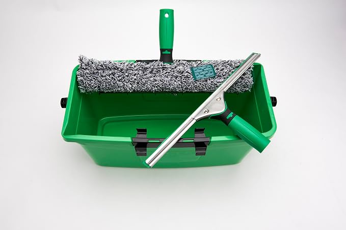Unger Window Cleaning Kit 3-in-1: 14-in. Squeegee, Washer, Bucket | Complete glass cleaning system; WNK13; includes microfiber washer with T-bar handle & 3-gallon bucket