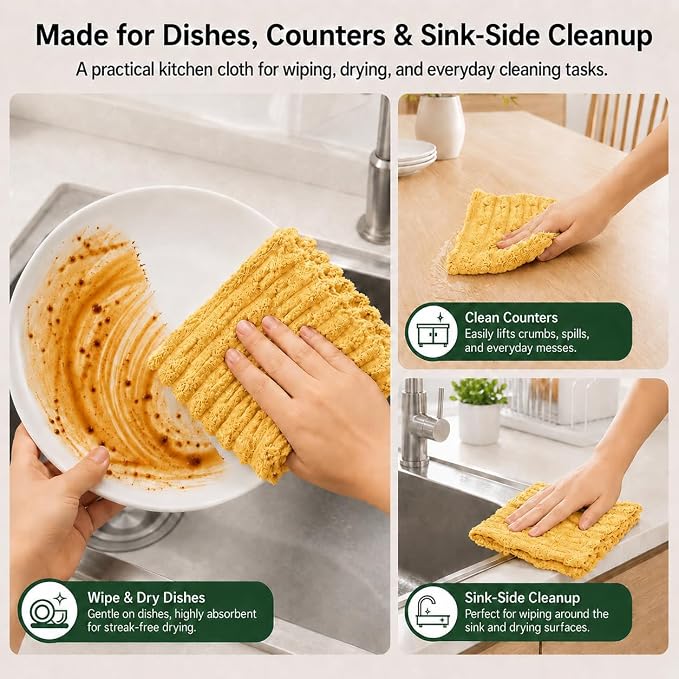 kimteny Microfiber Dish Cloths for Kitchen, 24 Pack 12 x 12 Inch Coral Velvet Kitchen Cleaning Cloths, Absorbent Reusable Non-Scratch Dish Rags for Dishes, Countertops & Sink