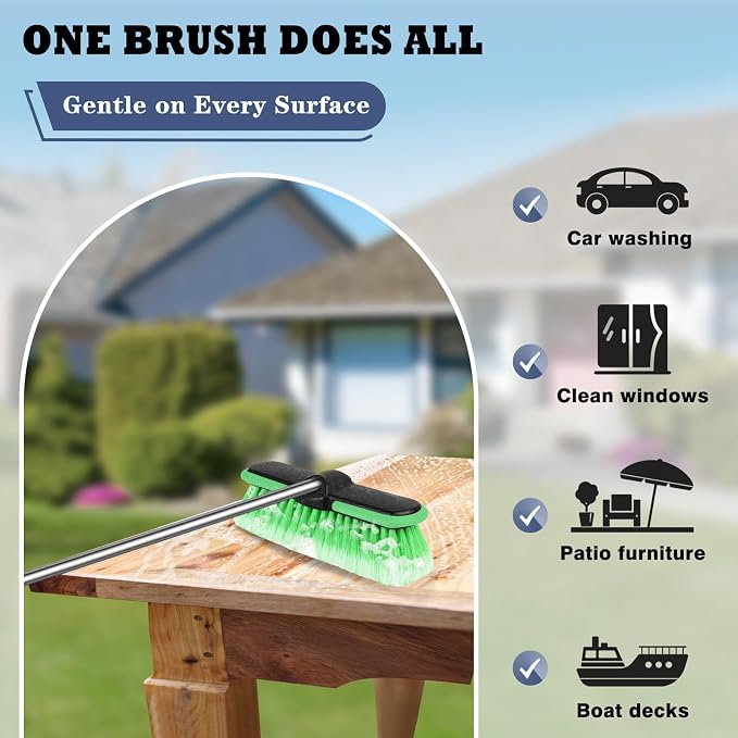 10“ Car Wash Brush Head, Scrub Brush Attachment for Extension Pole, Outdoor Cleaning Tool for Window, Wall, Floor, Deck, Patio