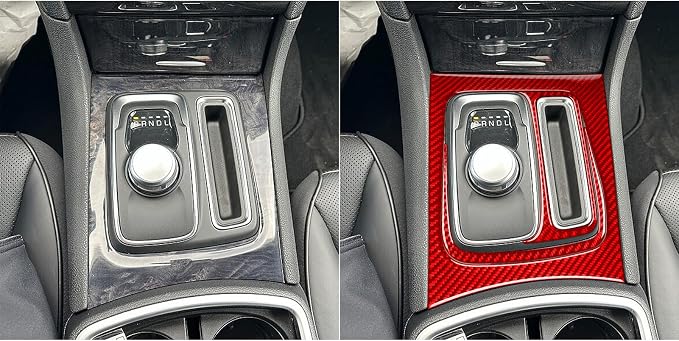 Gear Shift Surround Interior Decals Fit for Dodge Charger 2011-2023 | Red Real Carbon Fiber|Accessories|for Dodge Charger/Chrysler 300 2011-2023|Thick Overlay|Anti-scratch